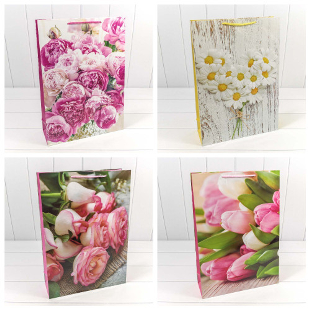 Пакет подарочный 32х45х11см "Цветы" (Микс)
