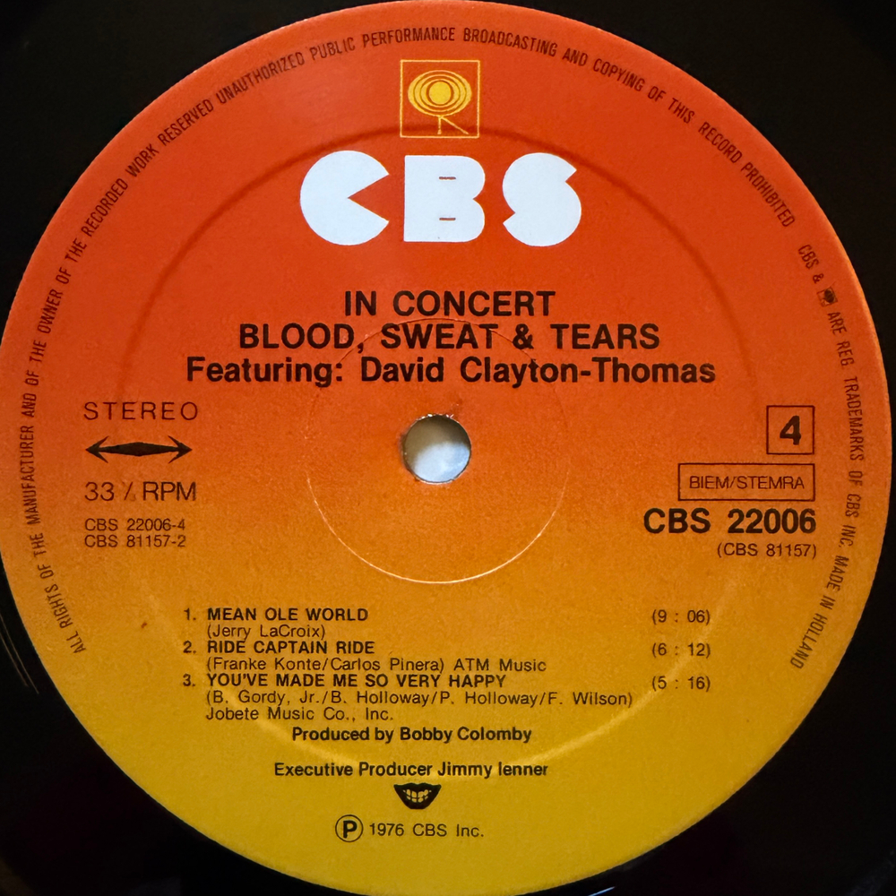 Blood, Sweat & Tears Featuring David Clayton-Thomas – In Concert 2LP (Голландия 1976г.) Т