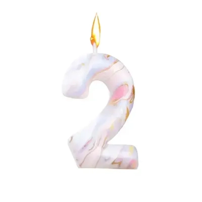 Свеча в торт "Белый мрамор", цифра "2", 8 см