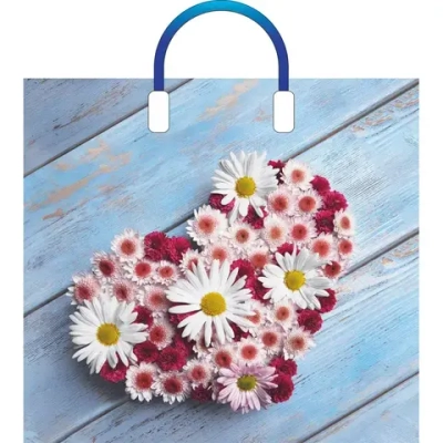 Пакет ПЭ с пластмассовыми ручками 38+3см Ромашковое сердце Глянцевый (комплект 10 шт)