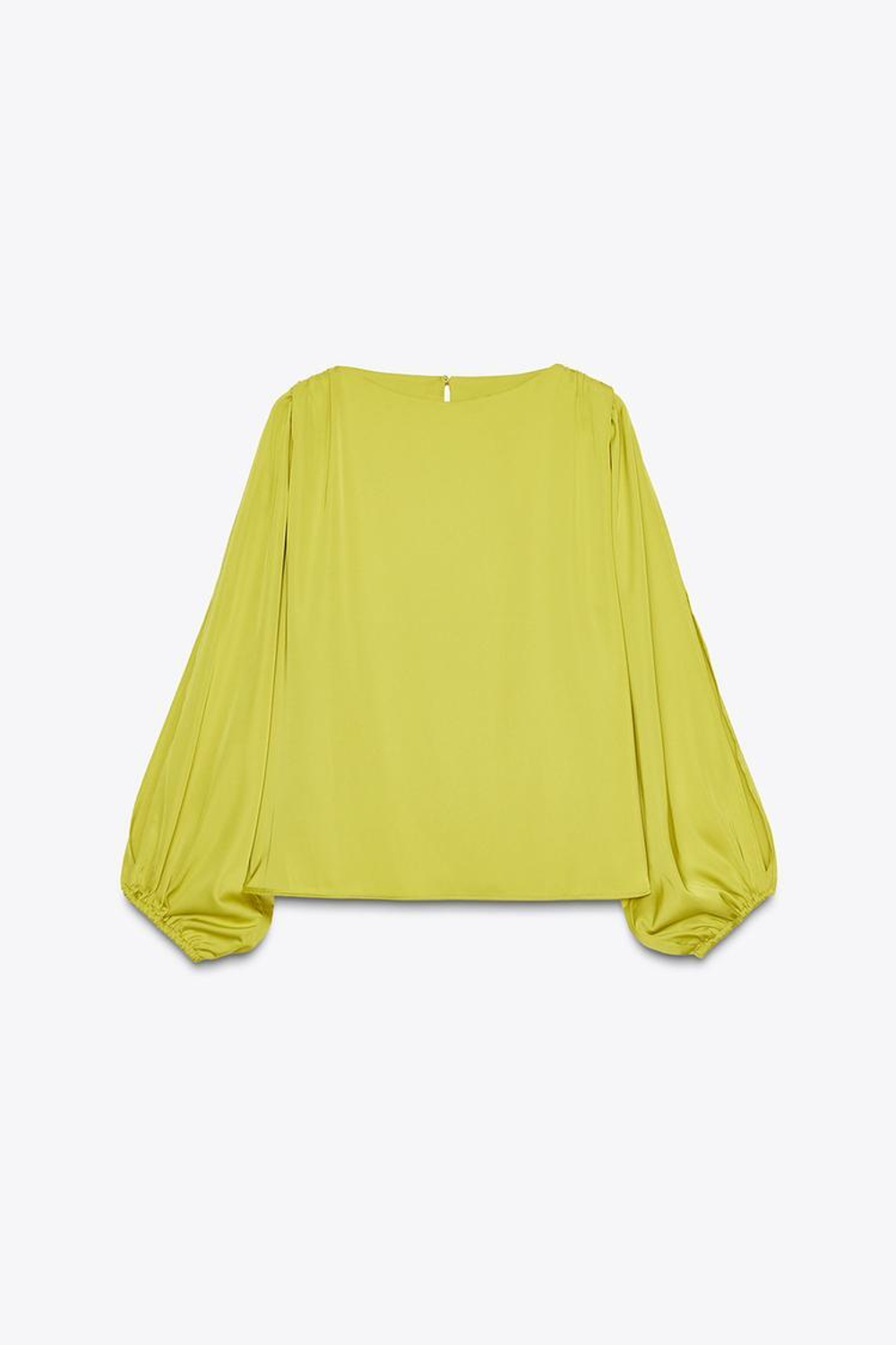 ZARA АТЛАСНЫЙ ТОП С РАЗРЕЗАМИ НА РУКАВАХ, ЛАЙМОВЫЙ