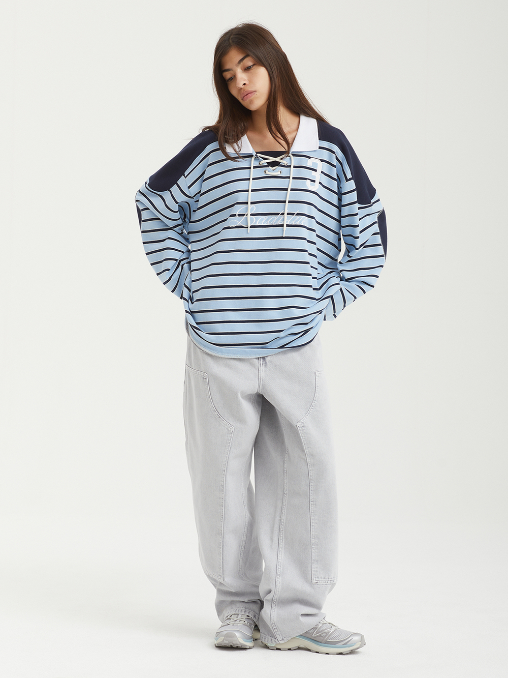 Женская Рубашка Stripe Polo Hockey Jersey Blue