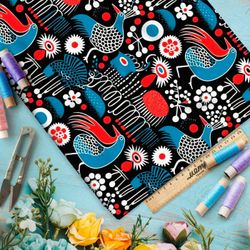 Ткань премиум шелк искусственный Армани былинные птицы