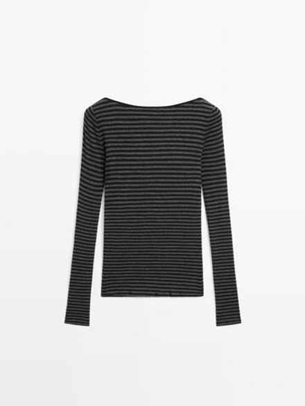 Massimo Dutti Футболка в полоску с длинными рукавами, черный