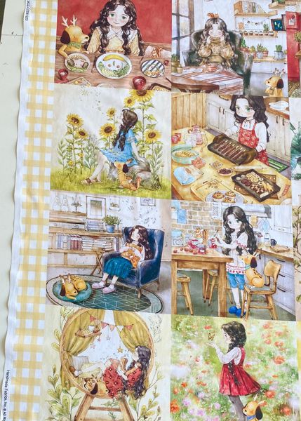 КУПОН Девочка и песик с рожками AEPPOL, желтый. 100% хлопок Handmade Fabrics 1