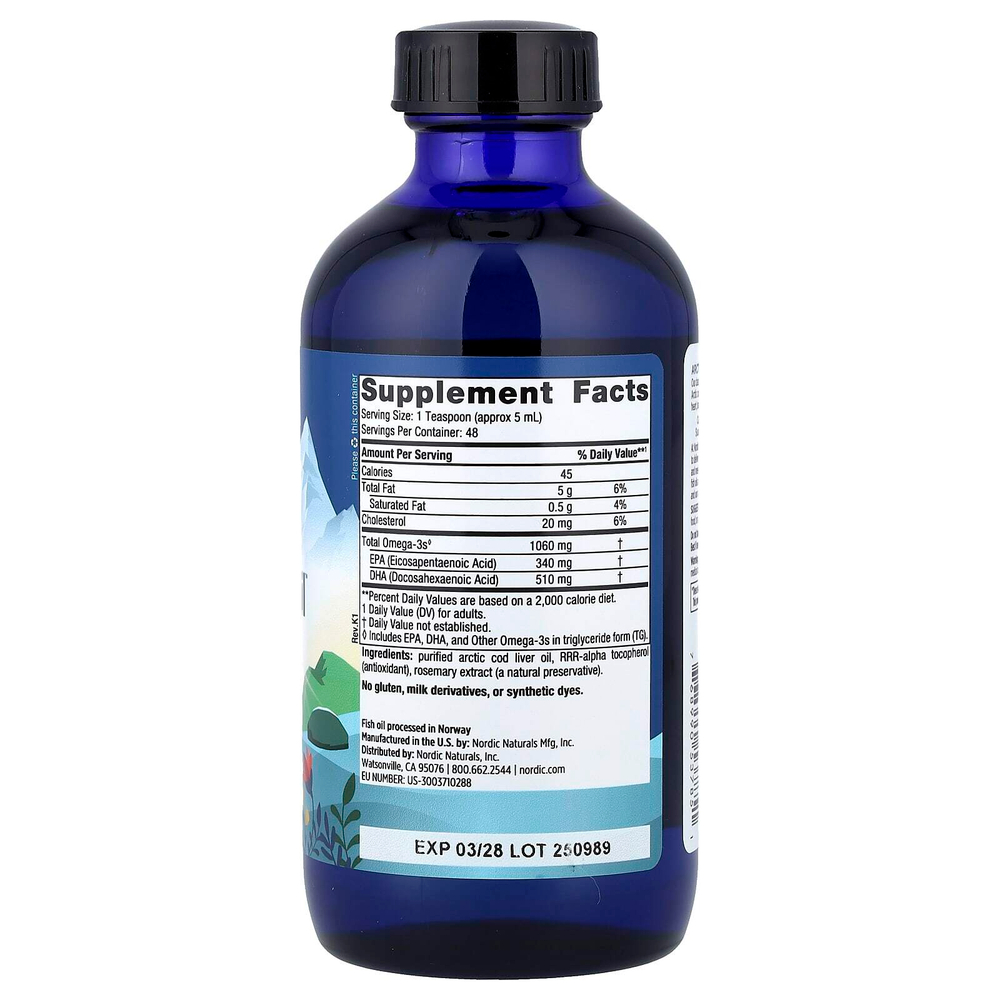Nordic Naturals, Arctic Cod Liver Oil™, жир печени арктической трески, с нейтральным вкусом, 237 мл (8 жидк. унций)