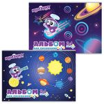 Альбом для рисования, А4, 24 листа, скоба, обложка картон, с раскраской, ЮНЛАНДИЯ, 202х285 мм, "Юнландик в космосе", 105056