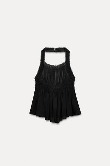 ZARA ТОП С ГОРЛОВИНОЙ ХАЛТЕР И СБОРКАМИ — ZW COLLECTION, ЧЕРНЫЙ