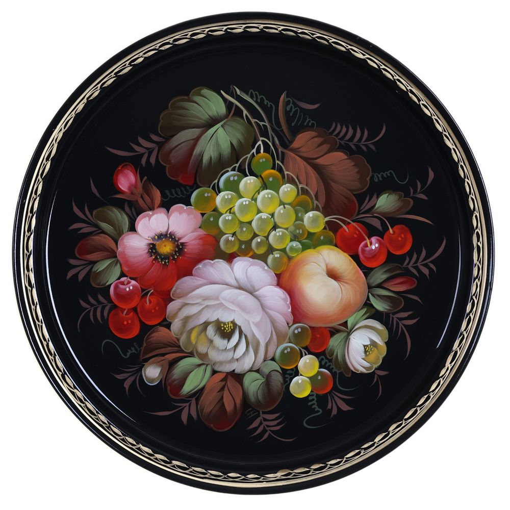 Жостовский поднос декоративный, размер 30 см (A9), металлический