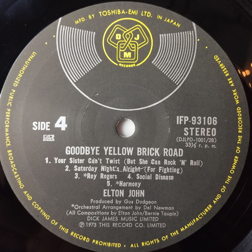Винтажная виниловая пластинка LP Elton John Goodbye Yellow Brick Road (Japan 1973) (No Obi) Dirty Little Girl