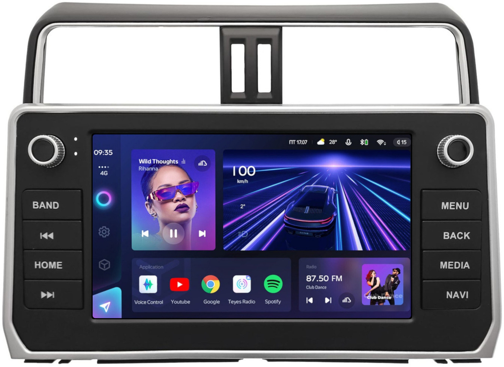 Магнитола Toyota Land Cruiser Prado 150 2017-2023 (рамка с кнопками и крутилками) - Teyes CC3L монитор 9" IPS на Android 10, 8-ядер, CarPlay, 4G SIM-слот