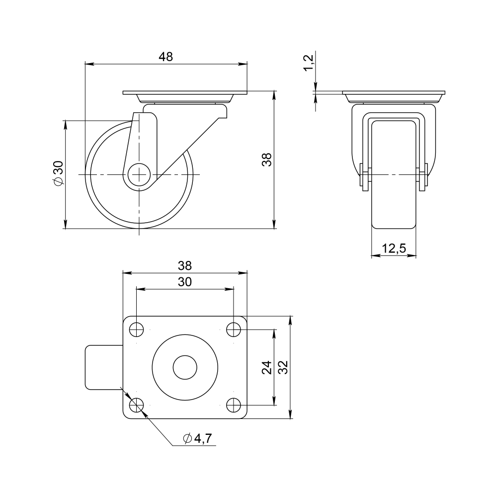Опора колесная с площадкой WL/B-30P/15kg пластик