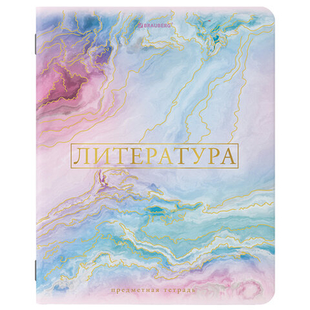 Тетрадь предметная "PASTEL" 48 л., SoftTouch, фольга, ЛИТЕРАТУРА, линия, BRAUBERG, 404317