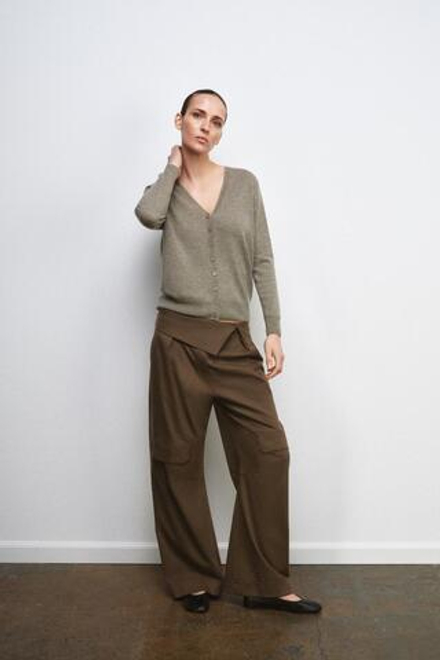 ZARA КАРДИГАН ИЗ 100% СВЕРХМЯГКОЙ ШЕРСТИ, СЕРО-КОРИЧНЕВЫЙ МЕЛАНЖ