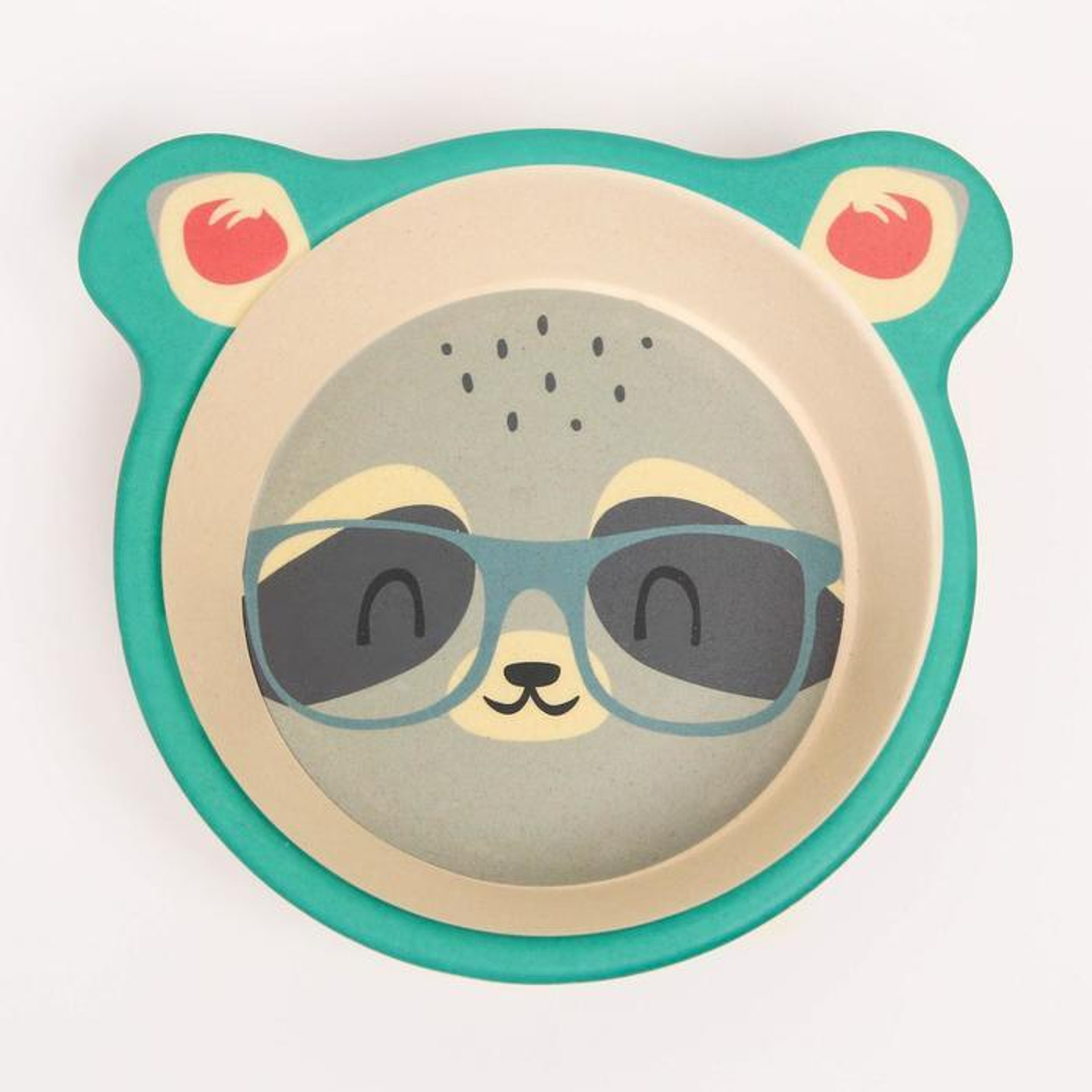 7063557 Набор бамбуковой посуды «Енотик», тарелка, миска, стакан, приборы, 5 предметов