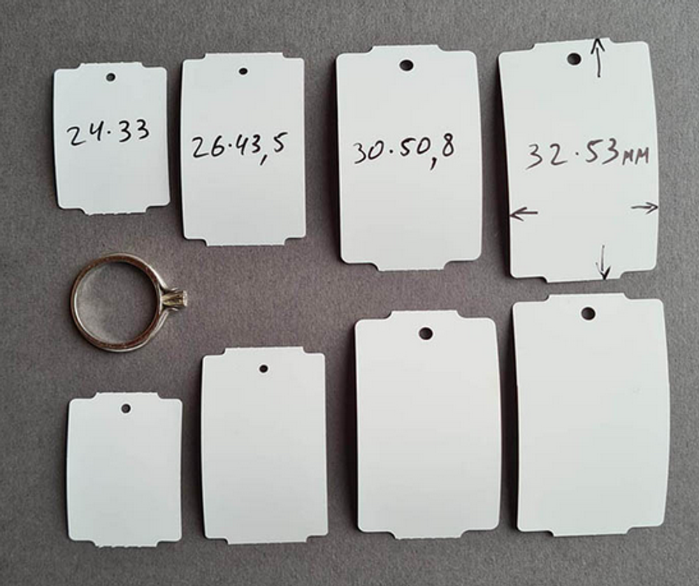 Ювелирные бирки 32х53 мм. Толщина 150-180 мкм.
