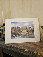 Картина акварельная авторская в паспарту 21х30 см на стену для интерьера "Тованово в апреле. 3 года спустя".