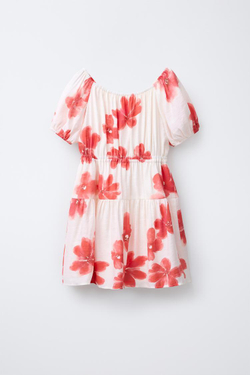 ZARA ПЛАТЬЕ С ЦВЕТОЧНЫМ ПРИНТОМ, КРАСНЫЙ