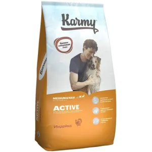Сухой корм для взрослых собак средних и крупных пород, Karmy Active Medium & Maxi, с повышенным уровнем физической активности, с индейкой