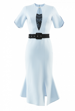 Трикотажное платье с поясом светло-серое 03-01-20 SS