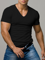 Мужская футболка с V-образным вырезом и шевроном на рукаве (Размер: S) (Цвет: черный)