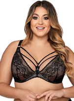 Соблазнительный бюстгальтер с мягкой чашкой +size и декоративными бретелями (Размер: 95H) (Цвет: черный)