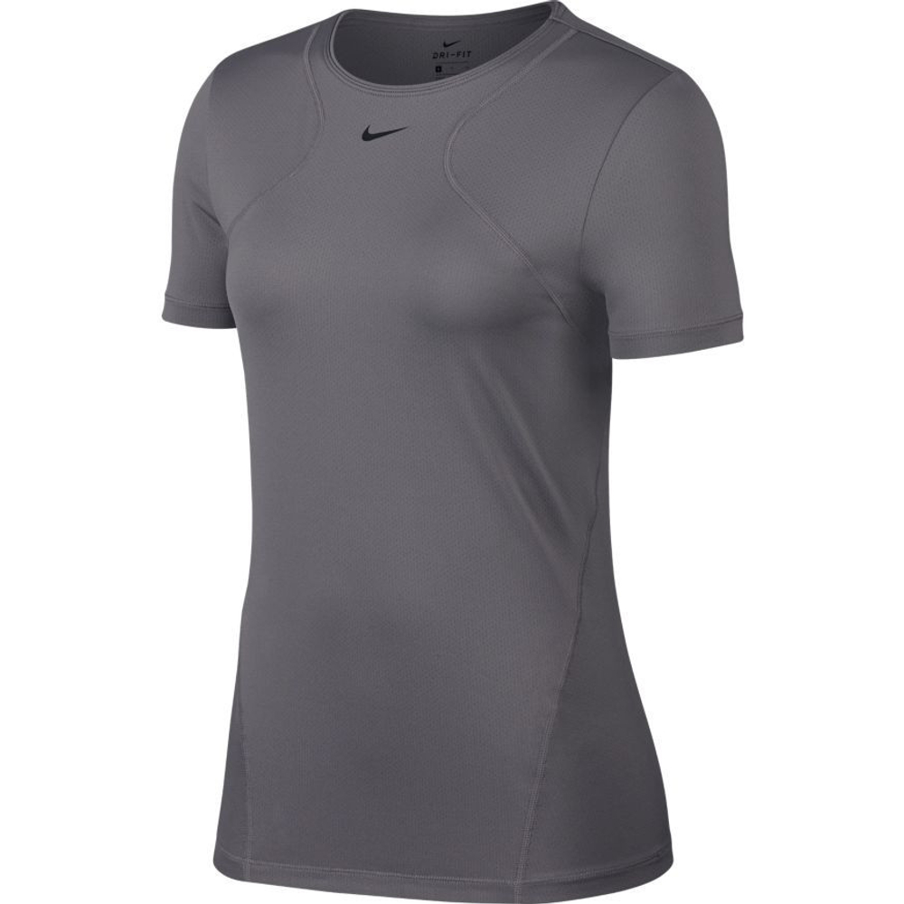 Женская футболка теннисная Nike Pro Top SS All Over Mesh W - gunsmoke/black