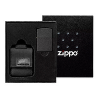 Набор Zippo в подарочной коробке (чёрная зажигалка Black Crackle и чёрный нейлоновый чехол)