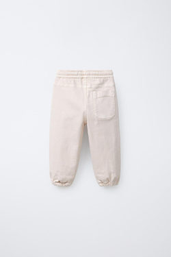 ZARA БРЮКИ-ДЖОГГЕРЫ ИЗ ЭЛАСТИЧНОГО ТВИЛА, ЭКРЮ