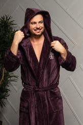 Халат мужской LOUIS с капюшоном Баклажан "Polens"