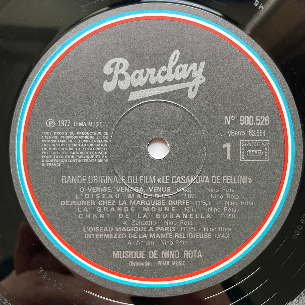 Винтажная виниловая пластинка LP Nino Rota Le Casanova De Federico Fellini, Музыка Из Кинофильма Казанова Федерико Феллини (Франция 1977)