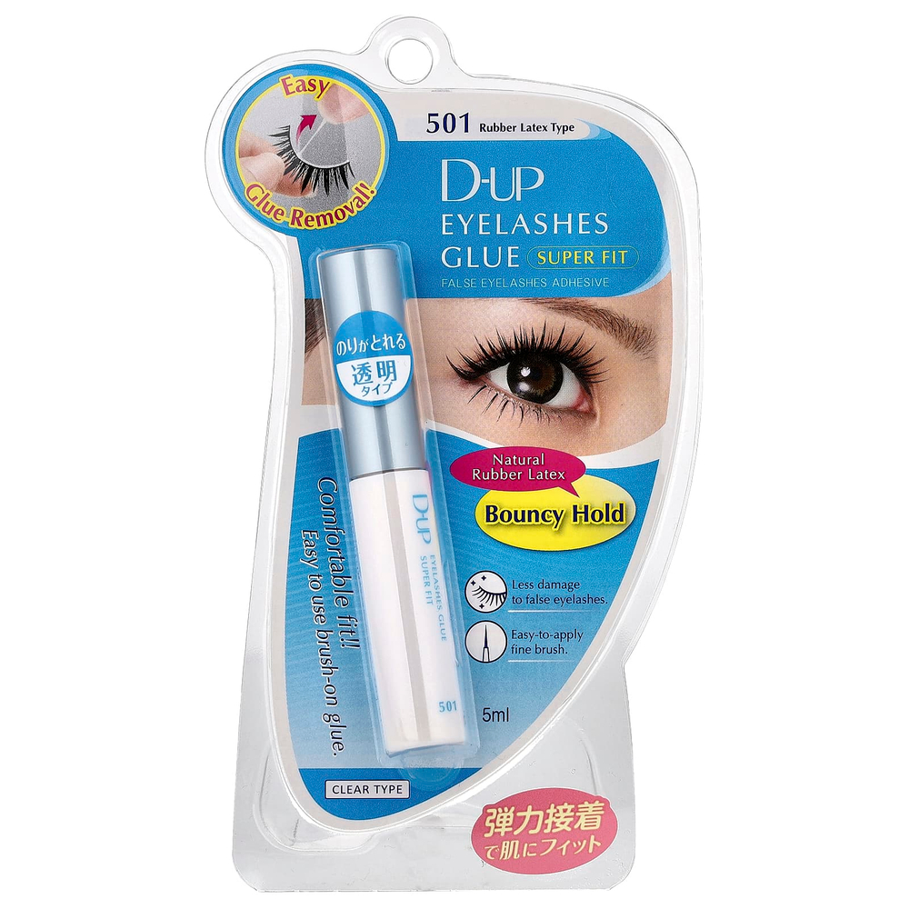 D-UP, Super Fit, клей для накладных ресниц, 501 прозрачный каучуковый латексный тип, 5 мл (0,7 жидк. унции)