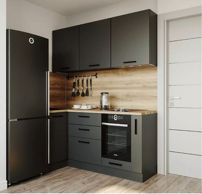 Кухонный гарнитур угловой Антрацит (графит) 1000 1800 мм столешница 38 мм, ЛДСП, компактная угловая кухня для студии, дачи и малогабаритной квартиры