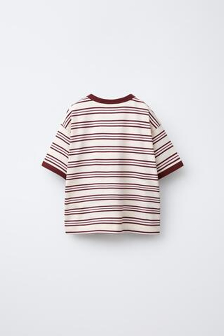 ZARA ZARA TIMELESS — ФУТБОЛКА В ПОЛОСКУ С КОНТРАСТНОЙ ОТДЕЛКОЙ, ЭКРЮ/ГРАНАТОВЫЙ