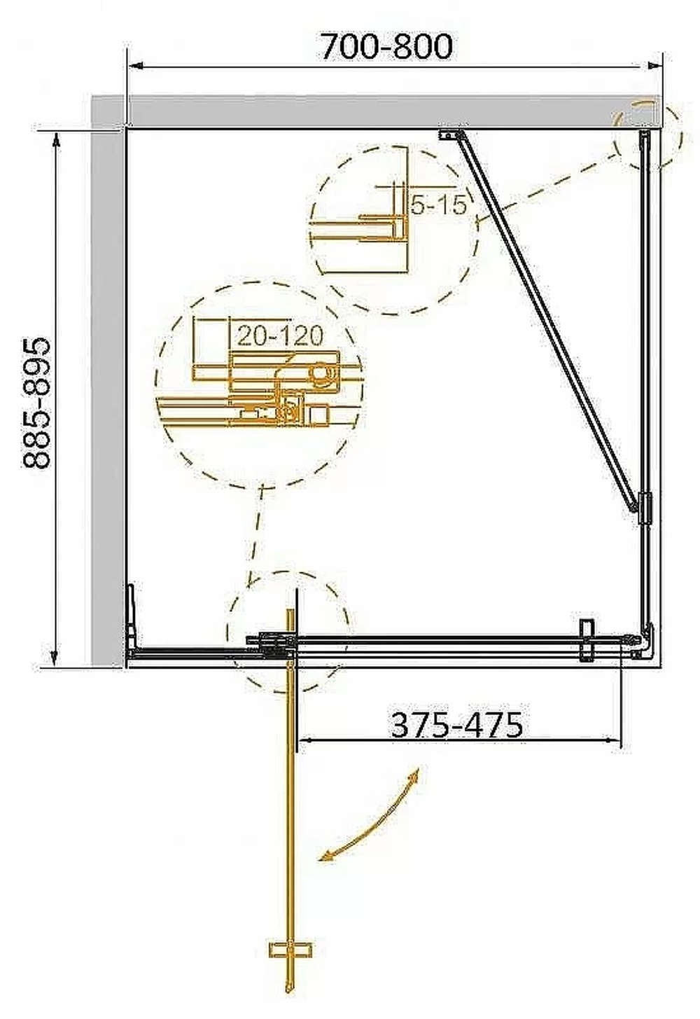 Душевой уголок Cezares Slider 90x80 AH-1-90-70/80-GRIGIO-BORO стекло серое/профиль золото брашированное