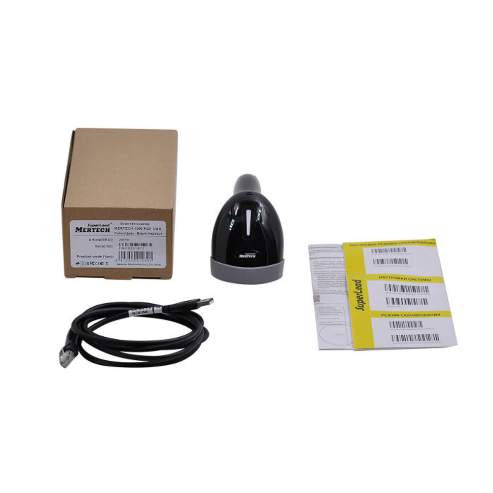 Сканер ШК MERTECH 1300 P2D SUPERLEAD USB-COM и USB-HID, черный