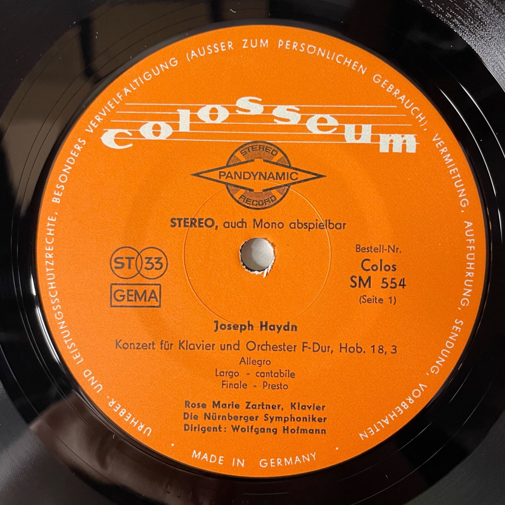 Винтажная виниловая пластинка LP Joseph Haydn Гайдн, Die Nurnberger Symphoniker*, Wolfgang Hofmann, Rose Marie Zartner, Konzert Fur Klavier Und Orchester F Dur Hob. XVII No. 3 (Германия 1972)