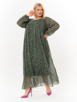 Шифоновое платье Бетти, принт майская зелень