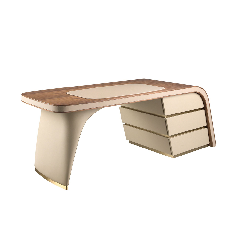 Письменный стол Angel Cerda 3268/DS-23006 из ореха и кремовой экокожи