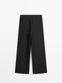 Massimo Dutti Брюки из струящегося льна, черный