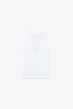 ZARA ТОП ИЗ СТРУЯЩЕЙСЯ ТКАНИ С ДРАПИРОВКОЙ, БЕЛЫЙ