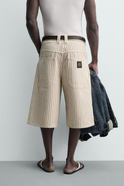 ZARA ШОРТЫ-ДЖОРТСЫ RELAXED FIT В ПОЛОСКУ, ЭКРЮ