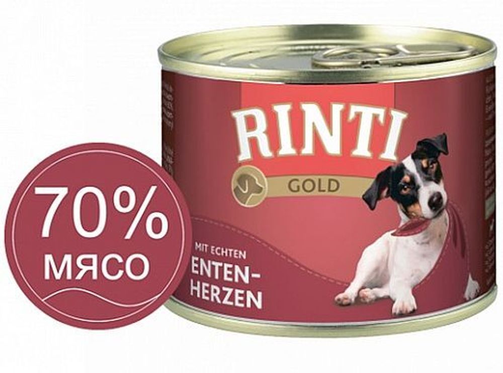 RINTI GOLD mit Entenherzen Утиные сердечки Влажный корм для собак -  0,185 кг