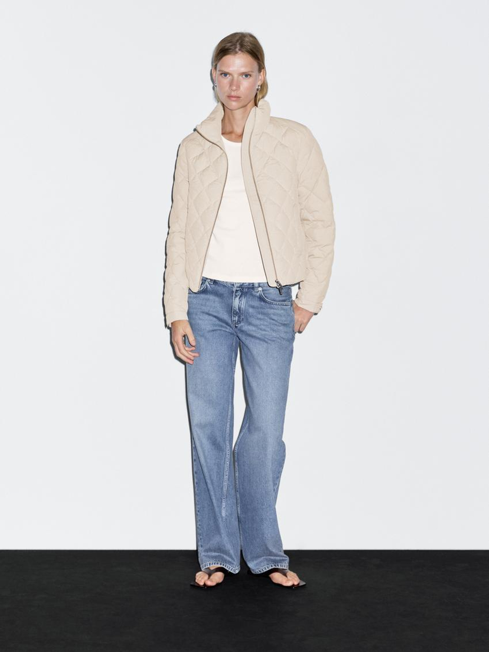 Massimo Dutti Короткая стеганая куртка, натуральный, кремовый