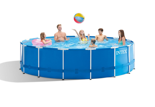 яяБас  Бассейн каркасный 457х122см Intex Metal Frame 16805л/фильтр-насос 3785л/ч/лестница/те