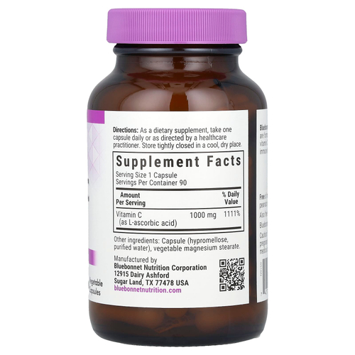 Bluebonnet Nutrition, Витамин C, 1000 мг, 90 растительных капсул