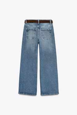 ZARA ДЖИНСЫ-КЮЛОТЫ Z1975 С ВЫСОКОЙ ПОСАДКОЙ И РЕМНЕМ, ВЫЦВЕТШИЙ СИНИЙ