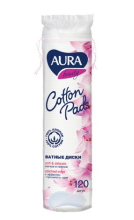 Ватные диски "Aura beauty" с эффектом прошитого края 120шт
