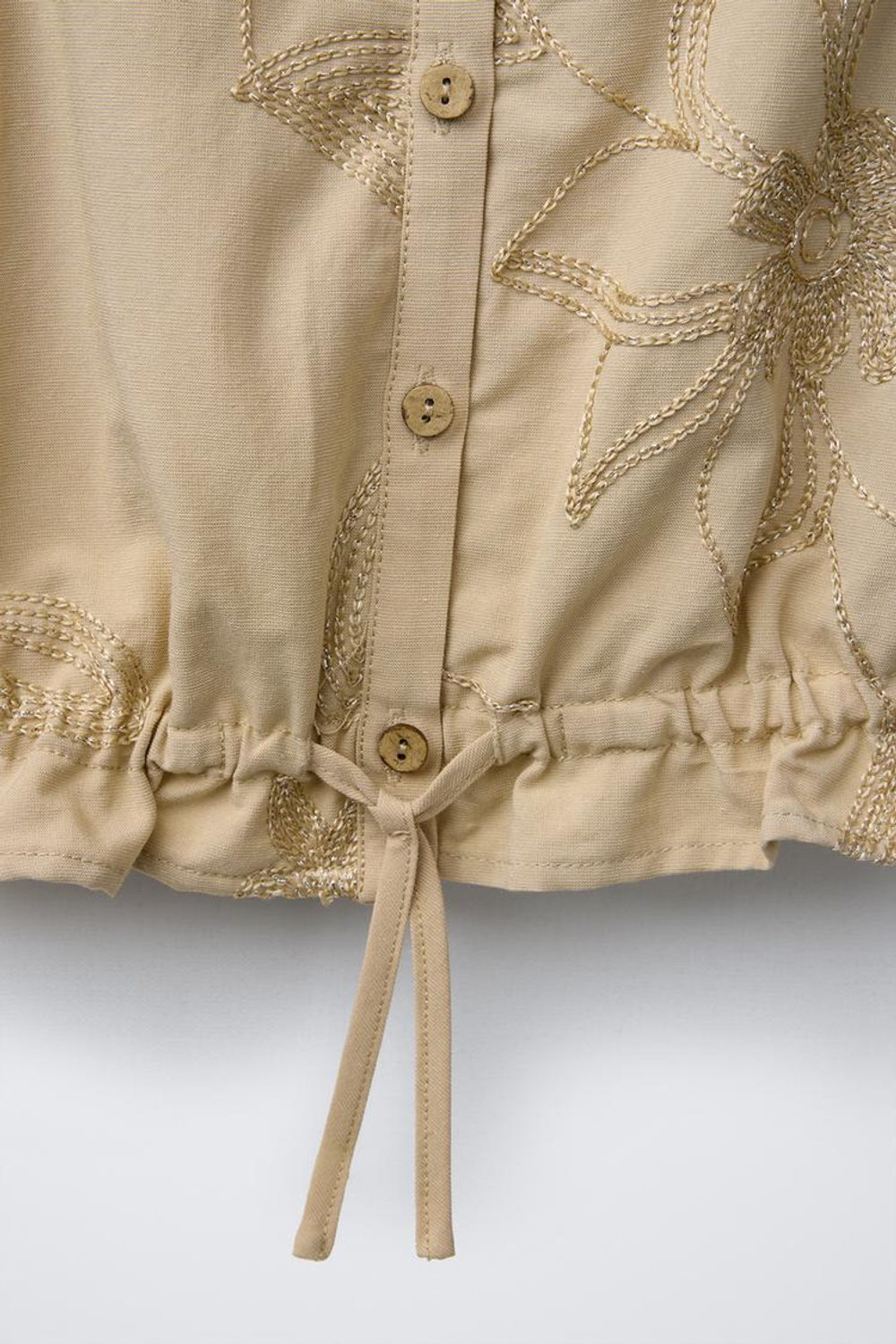 ZARA ТОП С ВЫШИВКОЙ, СВЕТЛО-БЕЖЕВЫЙ