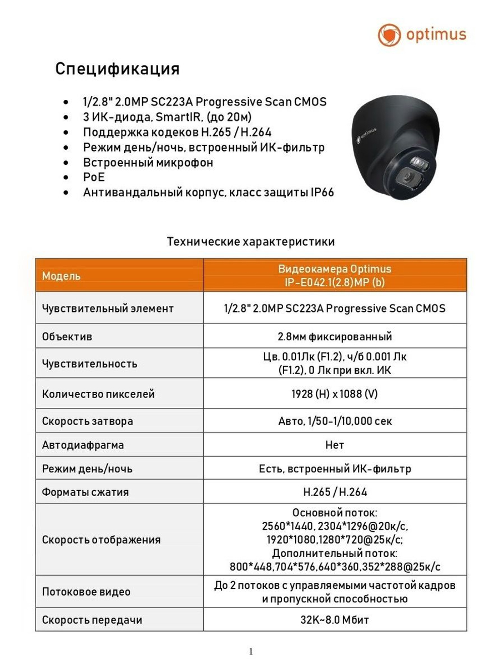 Видеокамера Optimus IP-E042.1(2.8)MP (b)